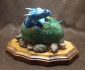 Dragon Hatchling Sculpture - Turquoise and Green, Back View